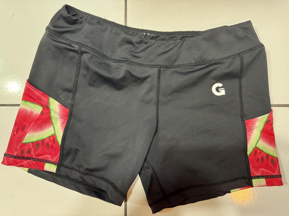 Grrrl Shorts Womens Medium Black Watermelon Print Athletic Compression Workout